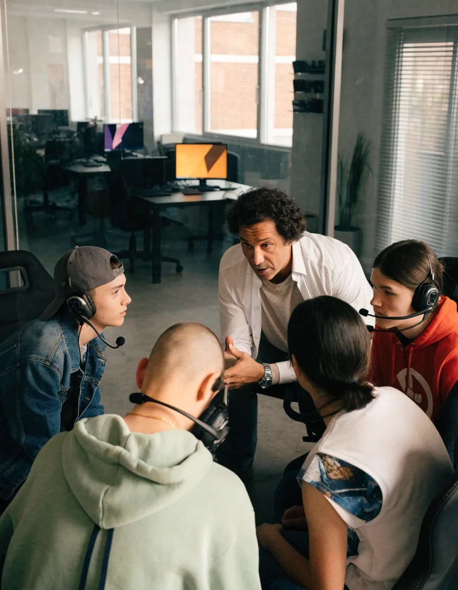 Young team discusses tactics in the training room