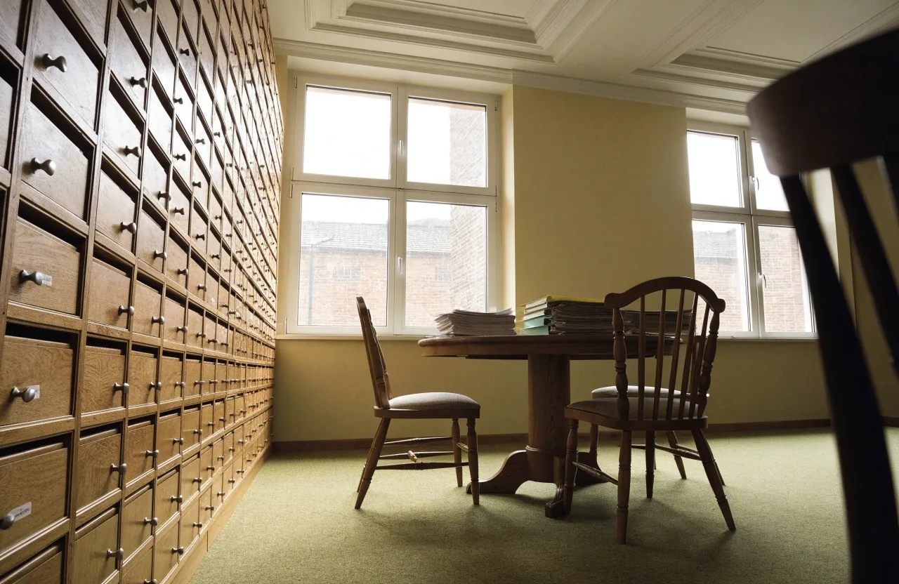 Editorial room with reading table in daylight