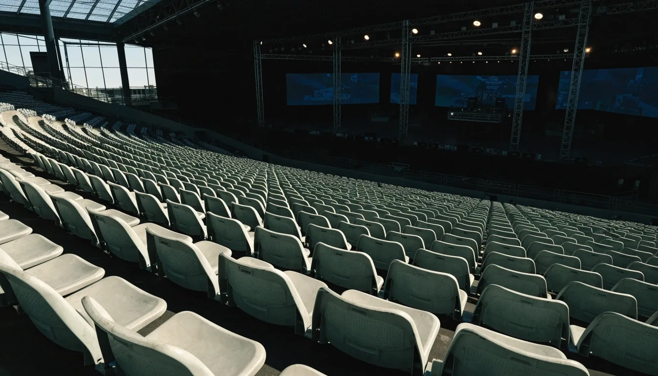 Blick in die LANXESS arena in Köln beim Aufbau einer CS2-Bühne
